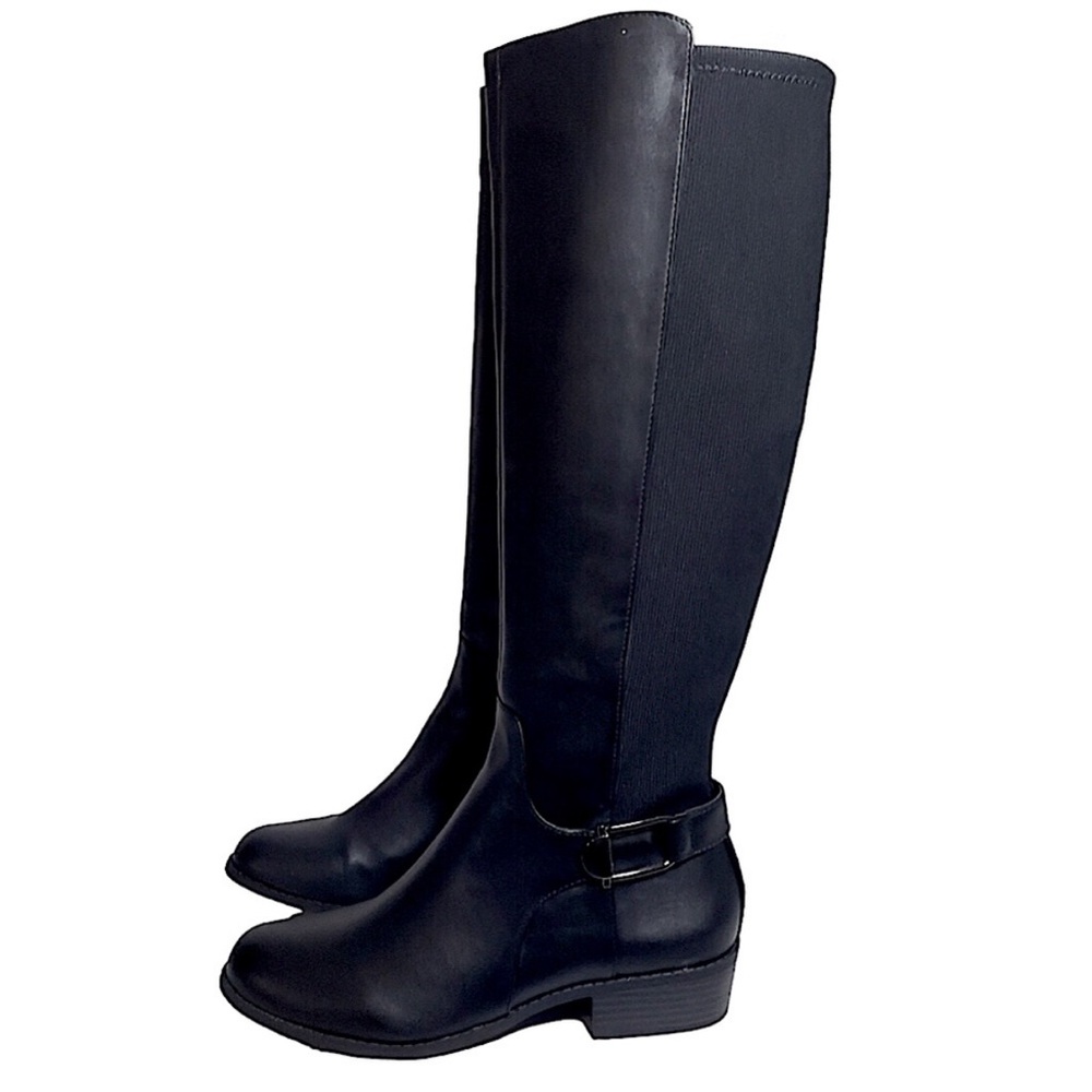 Alfani KALLUMM Full Zip Black Vegan Leather Stretch Calf Tall Riding Boots NIB